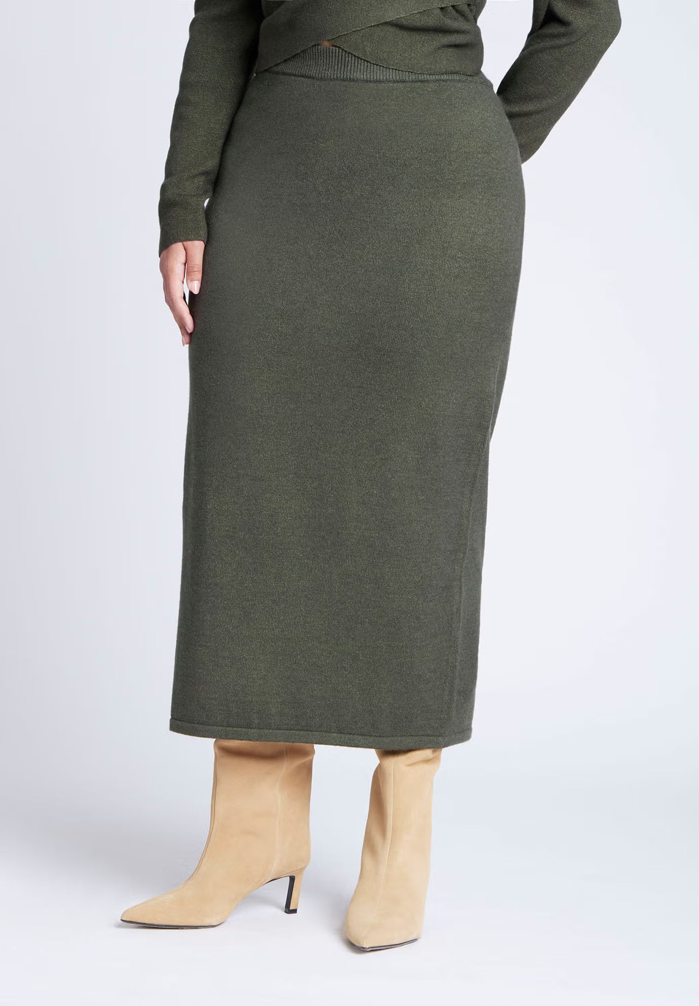 ELOQUII Sweater Column Skirt - Green Jacket Heather