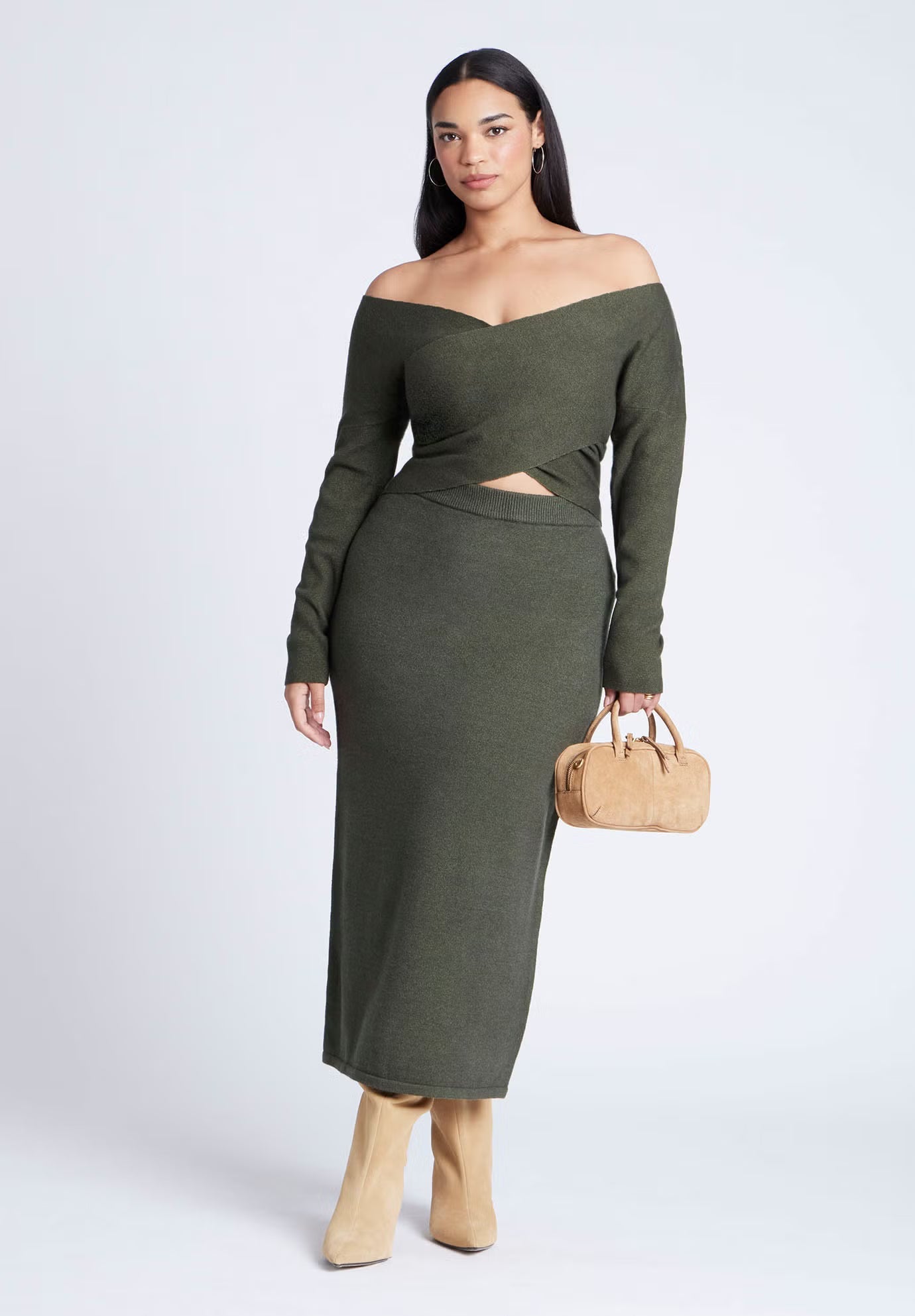 ELOQUII Sweater Column Skirt - Green Jacket Heather
