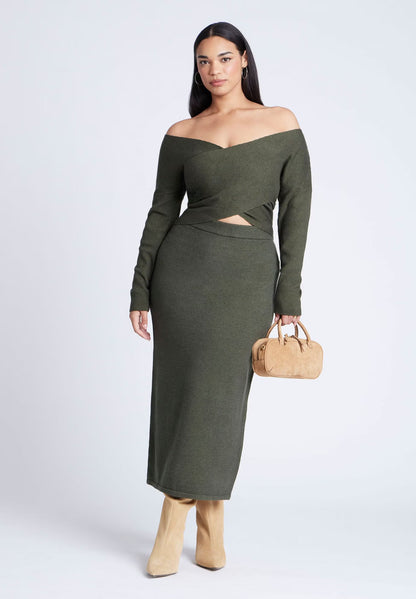 ELOQUII Sweater Column Skirt - Green Jacket Heather