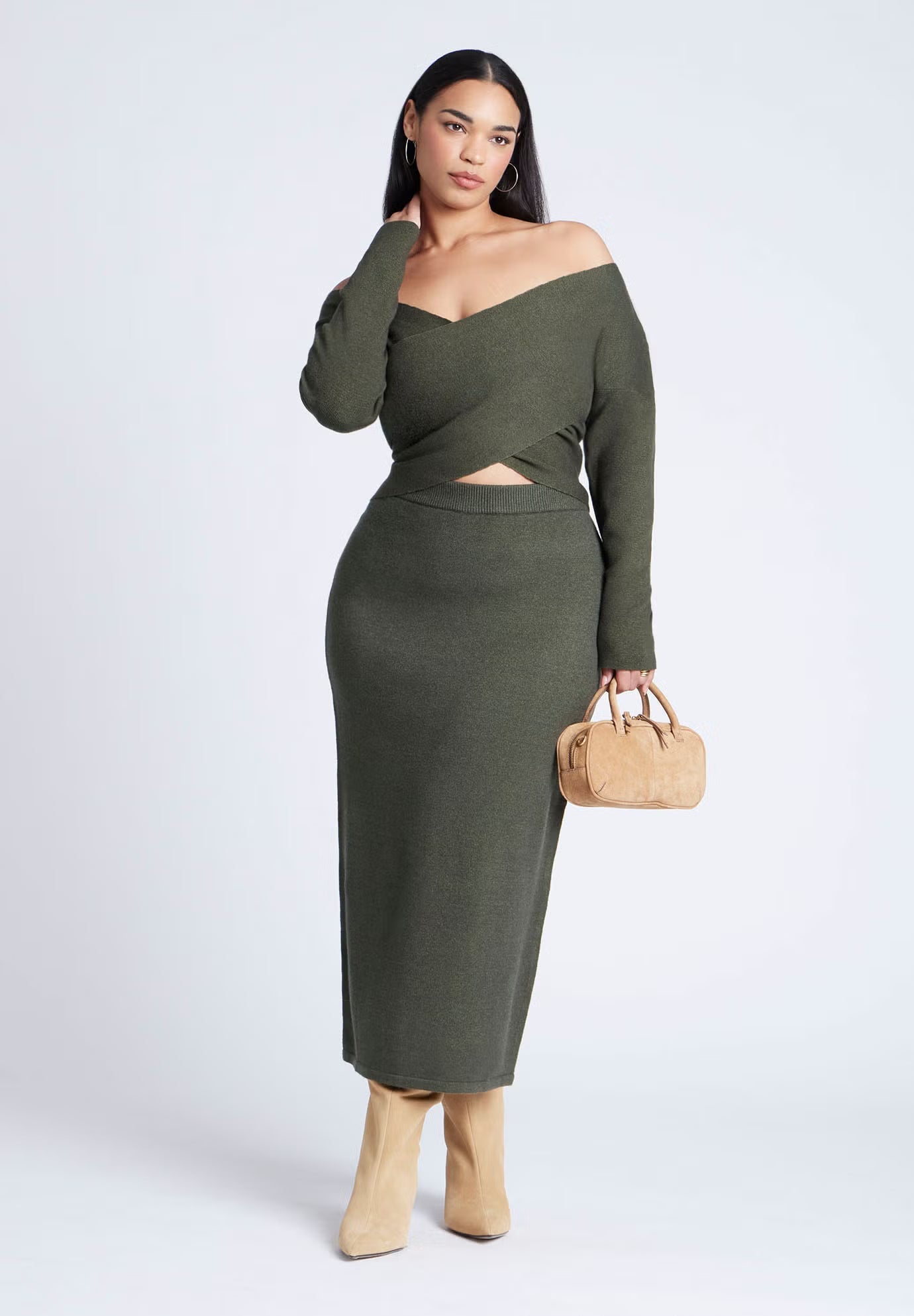 ELOQUII Sweater Column Skirt - Green Jacket Heather