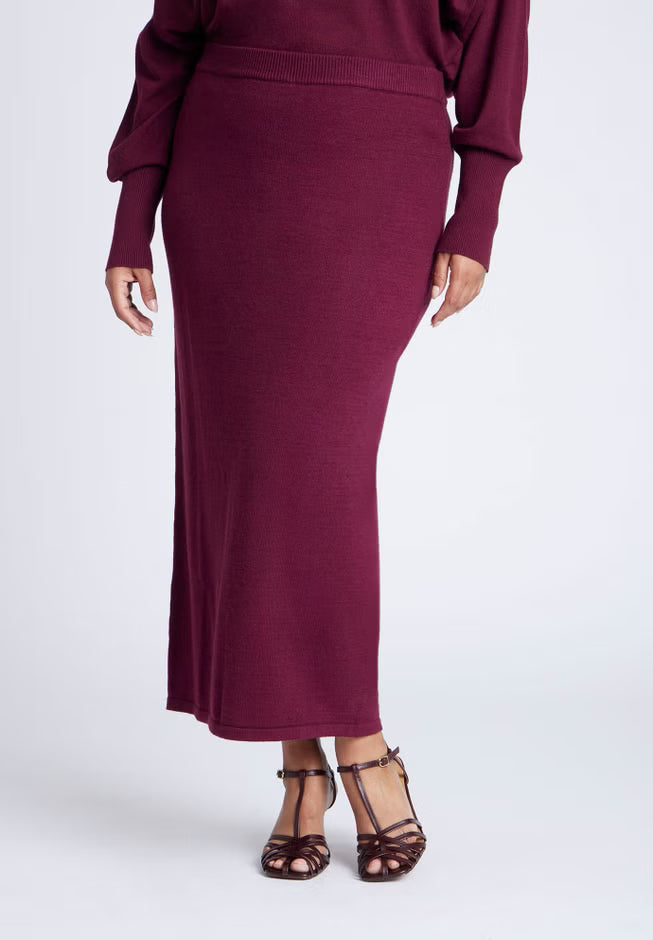 ELOQUII Sweater Column Skirt - Burgundy