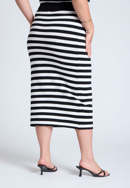 ELOQUII Midi Sweater Skirt - Black White Stripe