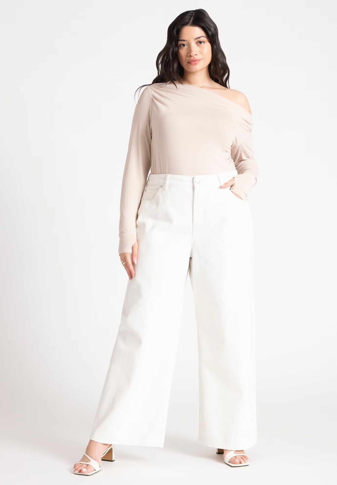 ELOQUII The Yvette Rigid Wide Leg Jean - White