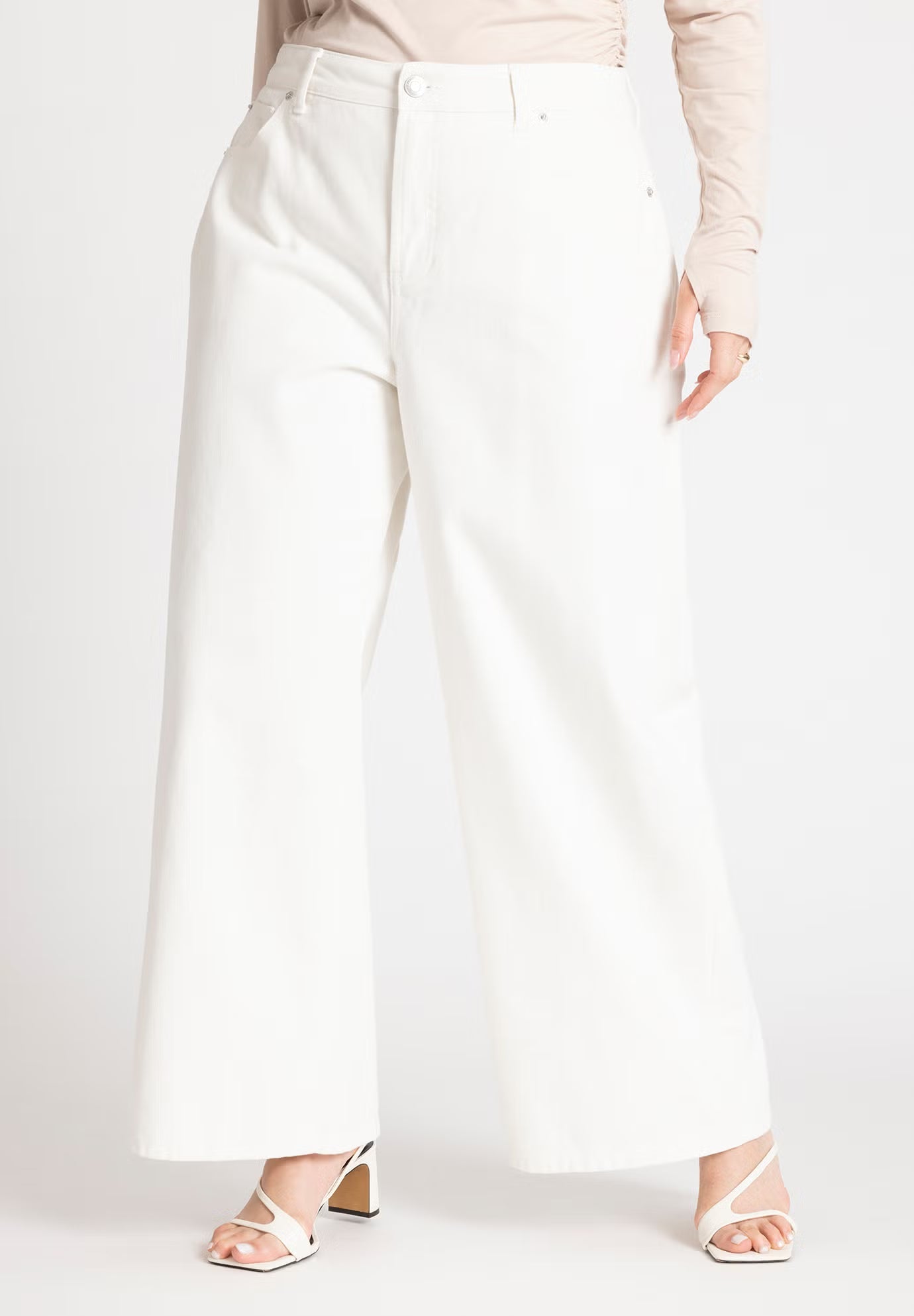 ELOQUII The Yvette Rigid Wide Leg Jean - White