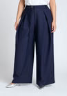 ELOQUII Pleat Detail Trouser With Long Belt - Navy