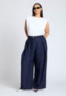 ELOQUII Pleat Detail Trouser With Long Belt - Navy