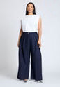 ELOQUII Pleat Detail Trouser With Long Belt - Navy