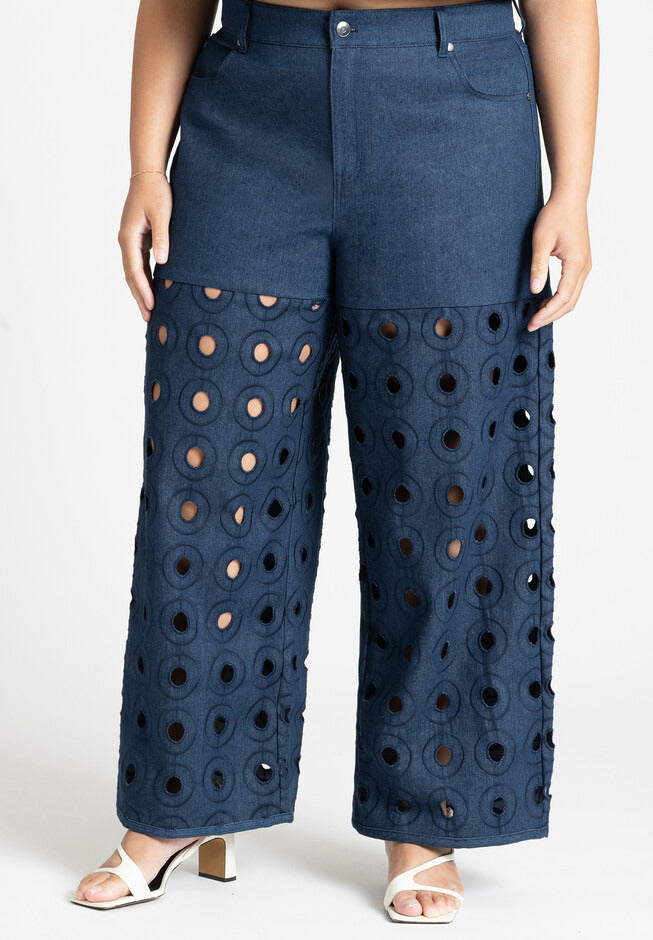 ELOQUII Women's Circular Cutout Denim Pant