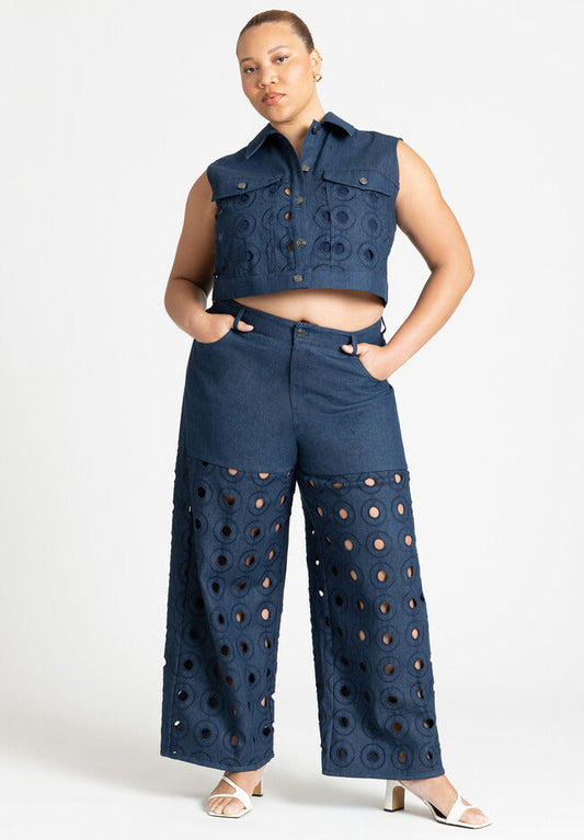 ELOQUII Women's Circular Cutout Denim Pant