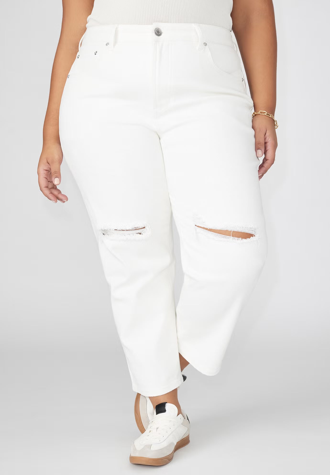 ELOQUII The Naomi Comfort Stretch Straight Leg Jean Crop - White