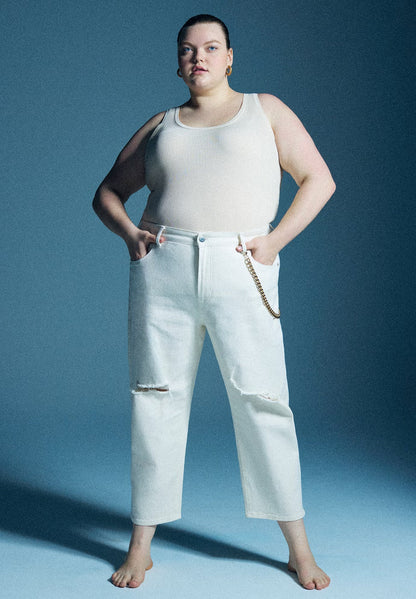 ELOQUII The Naomi Comfort Stretch Straight Leg Jean Crop - White