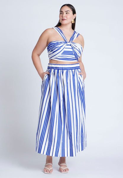 ELOQUII Poplin Maxi Skirt With Side Slits - Riviera Stripe