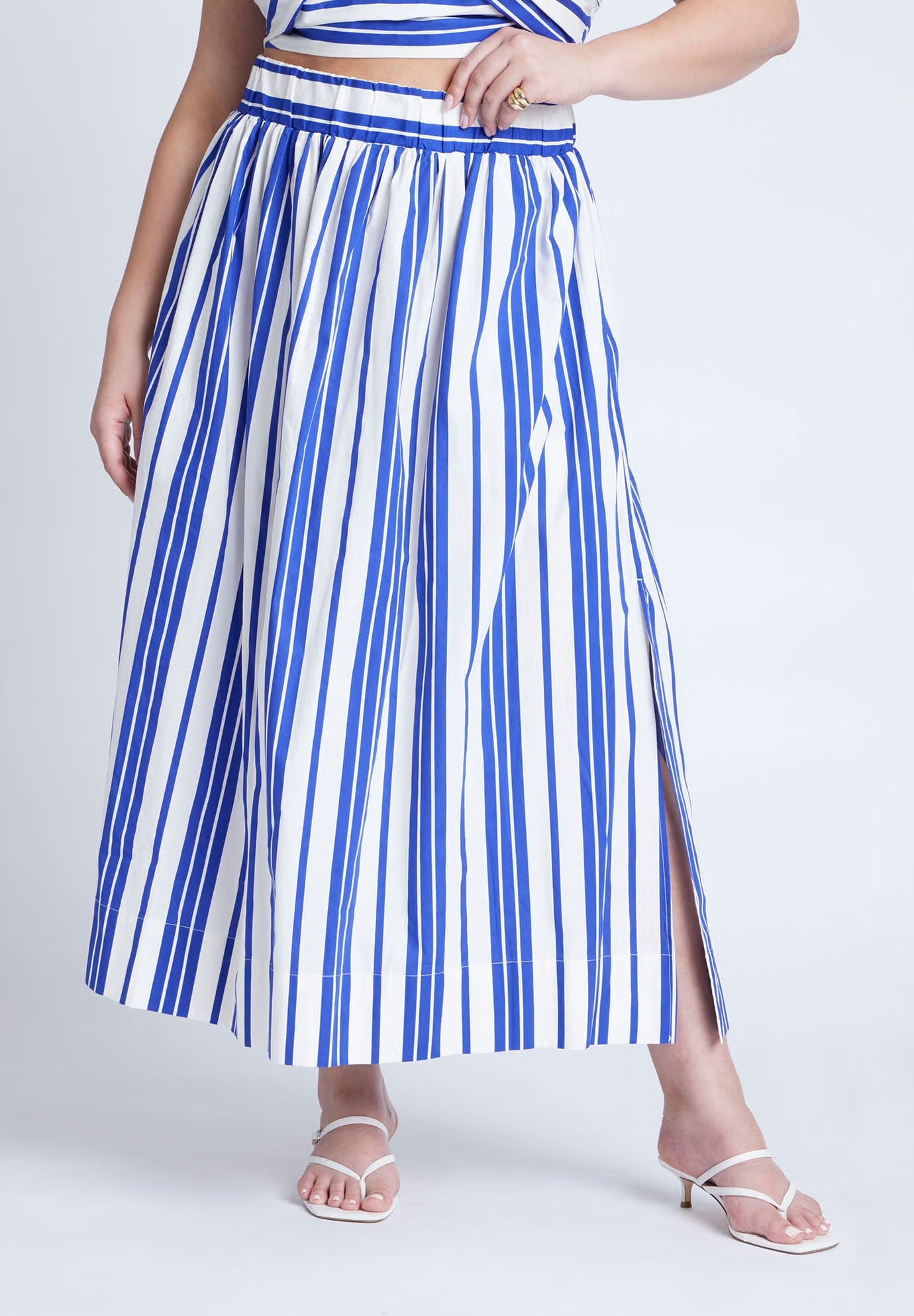 ELOQUII Poplin Maxi Skirt With Side Slits - Riviera Stripe