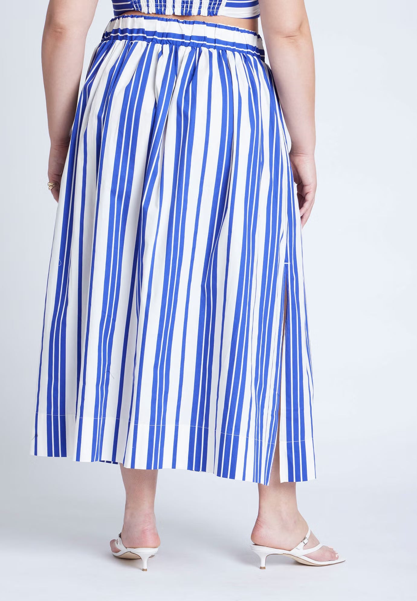 ELOQUII Poplin Maxi Skirt With Side Slits - Riviera Stripe