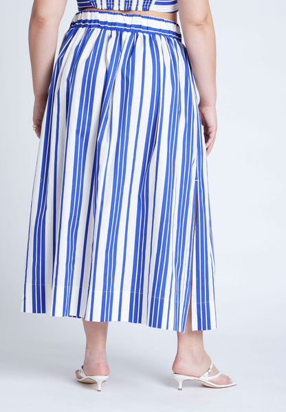 ELOQUII Poplin Maxi Skirt With Side Slits - Riviera Stripe