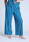 ELOQUII Wide Leg Striped Linen Blend Pant - Mykonos Blue Stripe