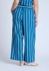 ELOQUII Wide Leg Striped Linen Blend Pant - Mykonos Blue Stripe