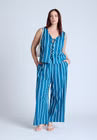 ELOQUII Wide Leg Striped Linen Blend Pant - Mykonos Blue Stripe