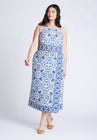 ELOQUII Border Print Midi Skirt - Azulejo