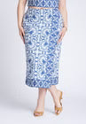 ELOQUII Border Print Midi Skirt - Azulejo