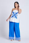 ELOQUII Embroidered Hem Pull On Pant - Nautical Blue
