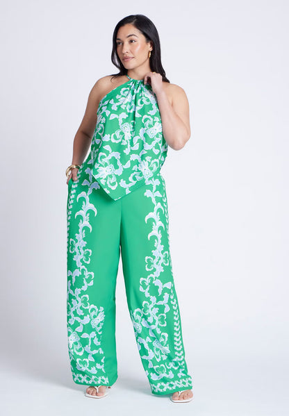 ELOQUII Placed Print Pull On Pant - Seaside Garden