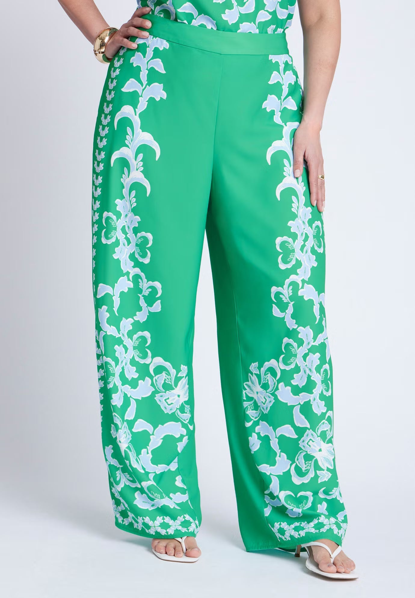 ELOQUII Placed Print Pull On Pant - Seaside Garden
