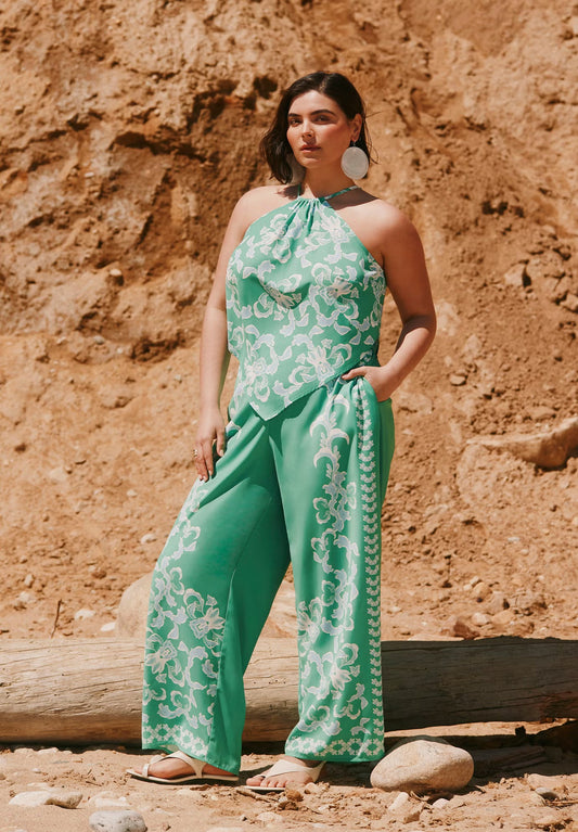 ELOQUII Placed Print Pull On Pant - Seaside Garden