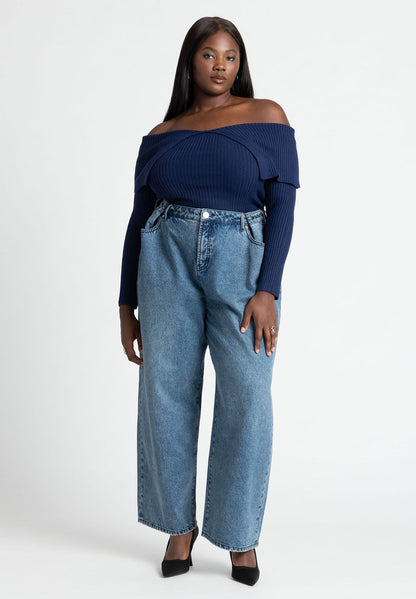 ELOQUII Women's Slouchy Jean With Waistband Detail