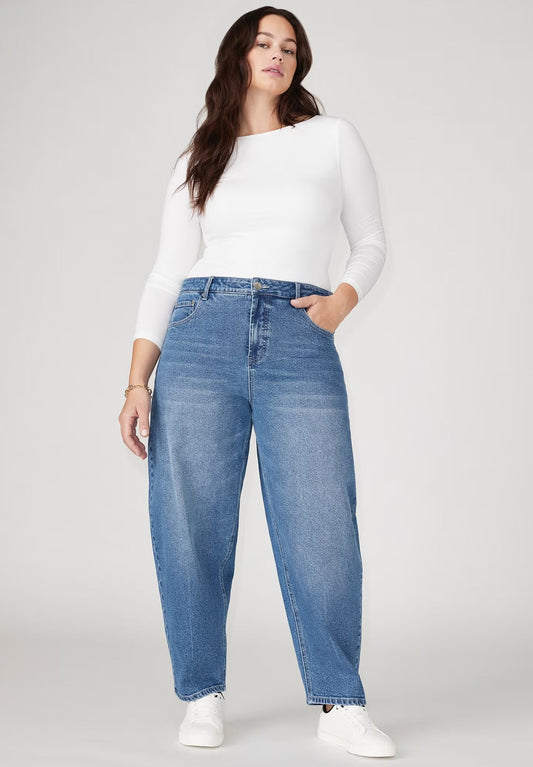 ELOQUII The Barrel Leg Jean - Medium Wash Denim