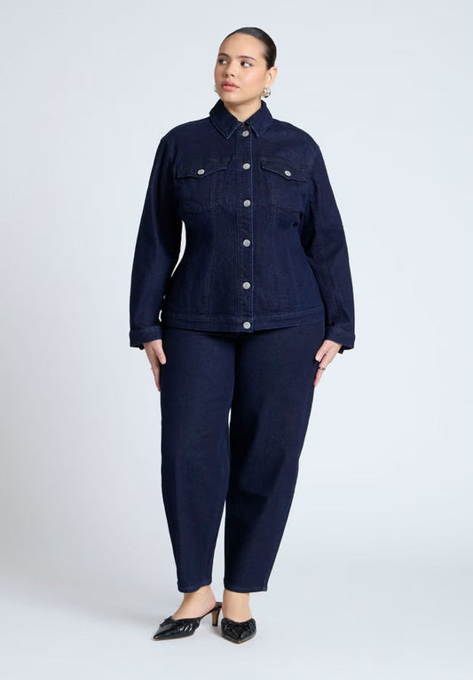 ELOQUII The Barrel Leg Jean - True Dark Rinse Denim