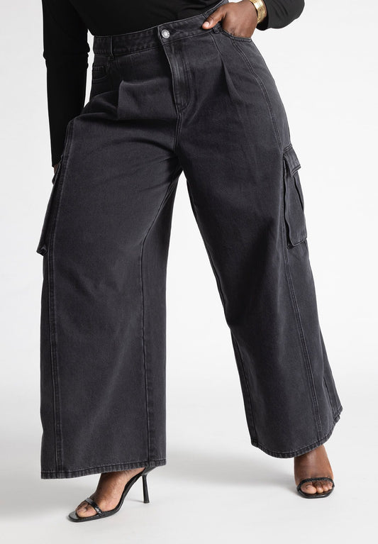 ELOQUII Women's Wide Leg Cargo Jean