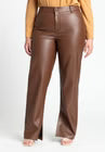 ELOQUII Slit Hem Faux Leather Pant - Rocky Road