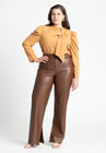 ELOQUII Slit Hem Faux Leather Pant - Rocky Road