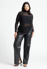 ELOQUII Slit Hem Faux Leather Pant - Black Onyx