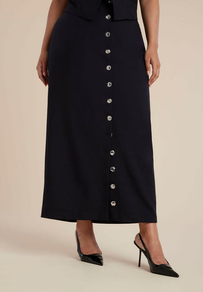 ELOQUII Buttoned Maxi Column Skirt - Black Onyx