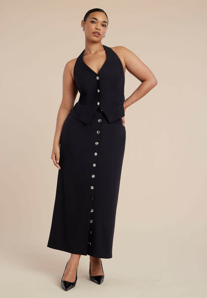 ELOQUII Buttoned Maxi Column Skirt - Black Onyx