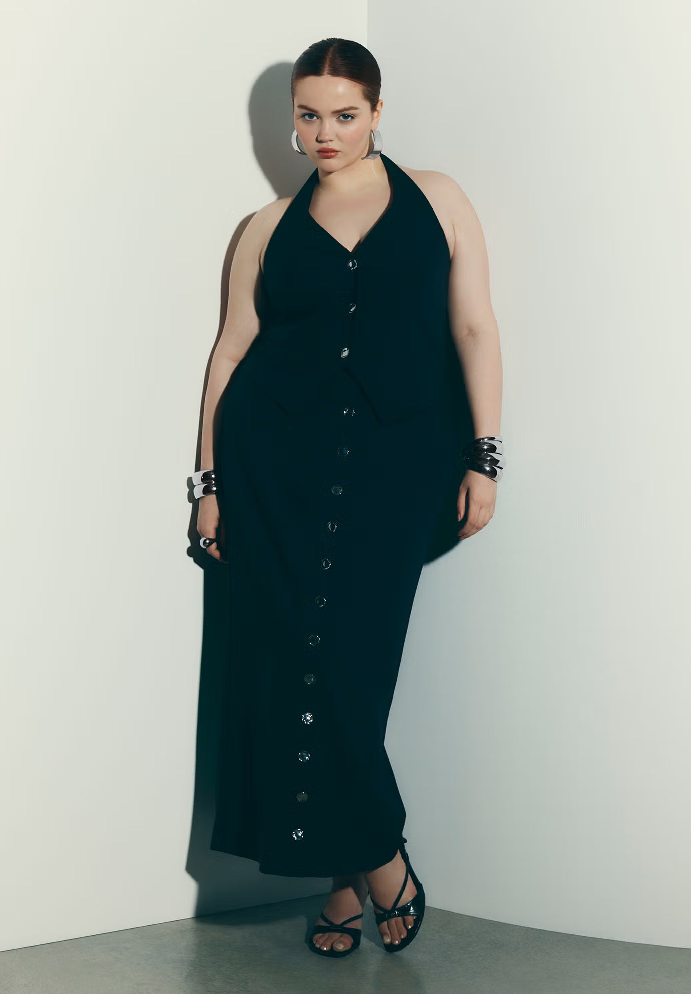 ELOQUII Buttoned Maxi Column Skirt - Black Onyx
