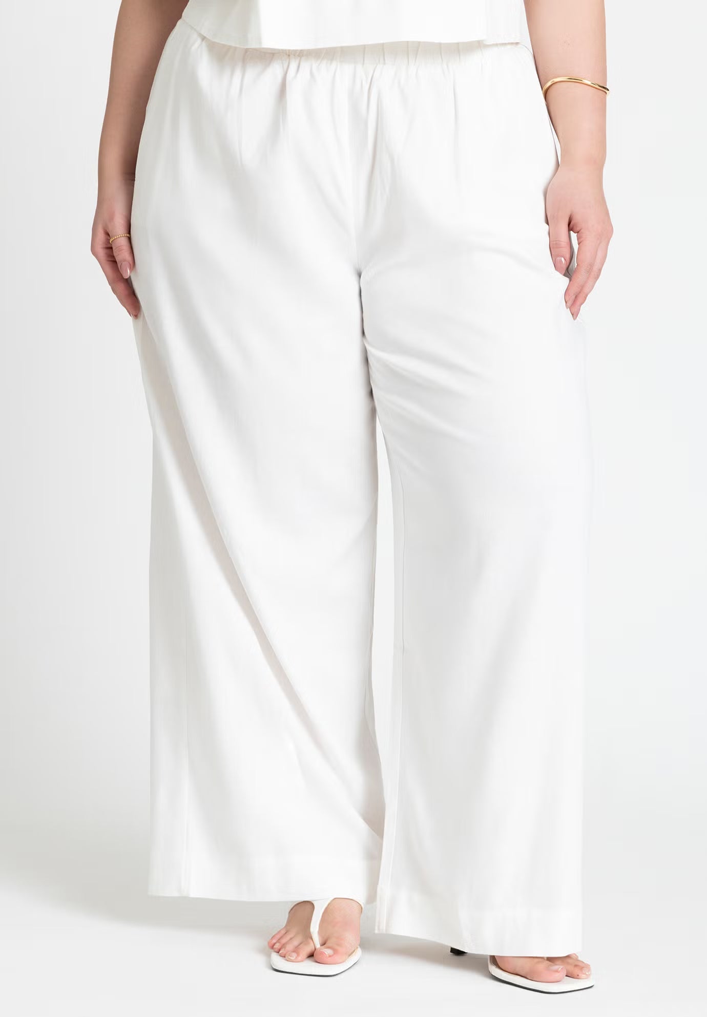ELOQUII Easy Wide Leg Linen Pant - Snow White