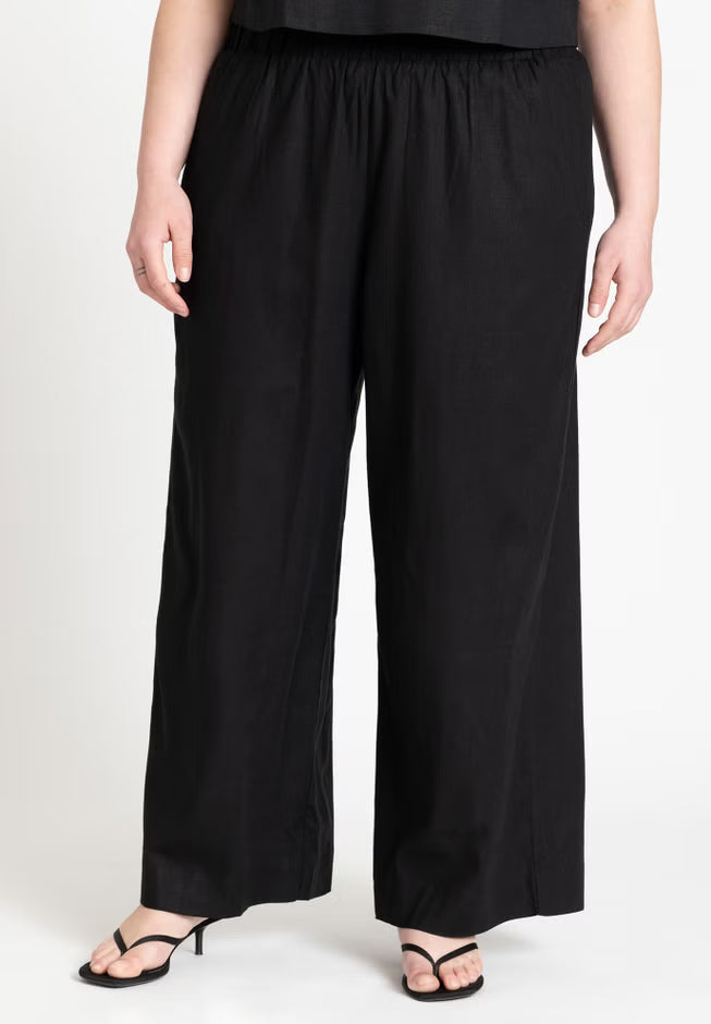 ELOQUII Easy Wide Leg Linen Pant - Black