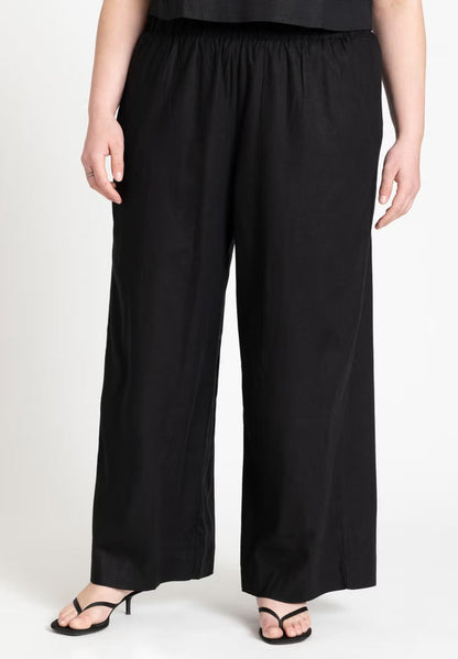 ELOQUII Easy Wide Leg Linen Pant - Black
