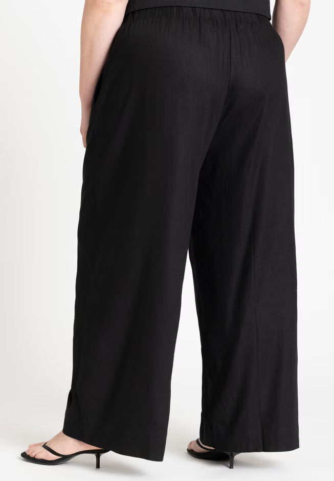 ELOQUII Easy Wide Leg Linen Pant - Black