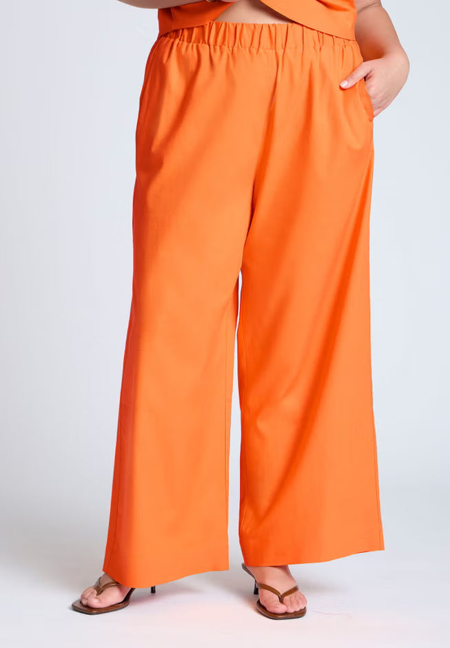 ELOQUII Easy Wide Leg Linen Pant - Bright Orange
