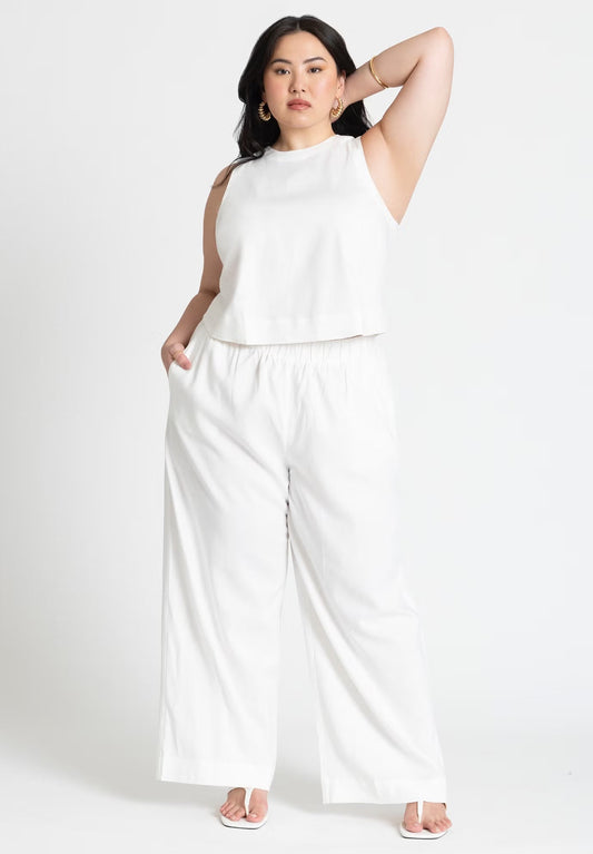 ELOQUII Easy Wide Leg Linen Pant - Snow White