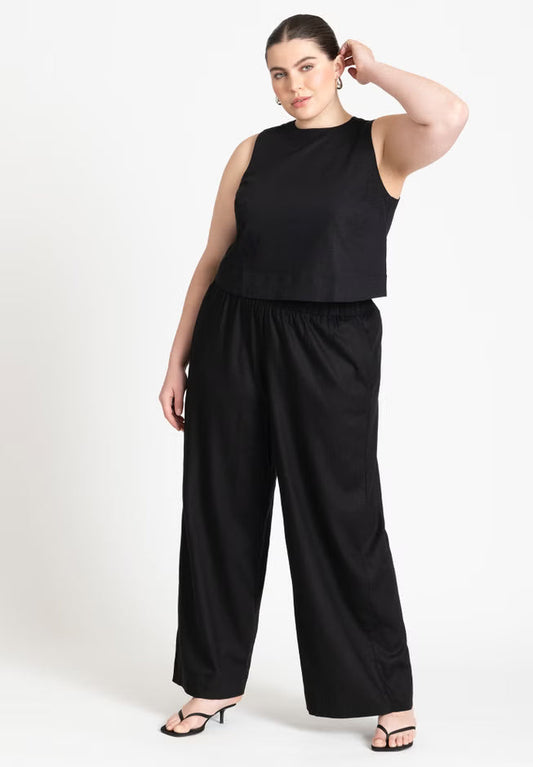 ELOQUII Easy Wide Leg Linen Pant - Black