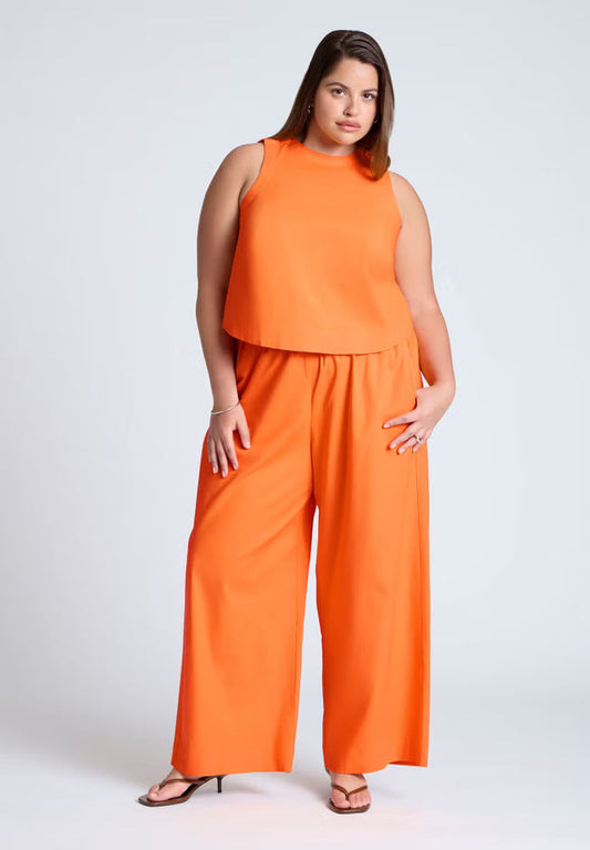 ELOQUII Easy Wide Leg Linen Pant - Bright Orange