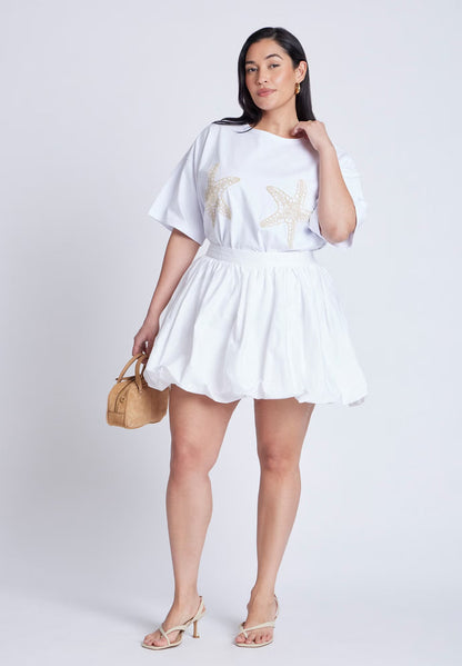 ELOQUII Mini Bubble Hem Skirt - Bright White
