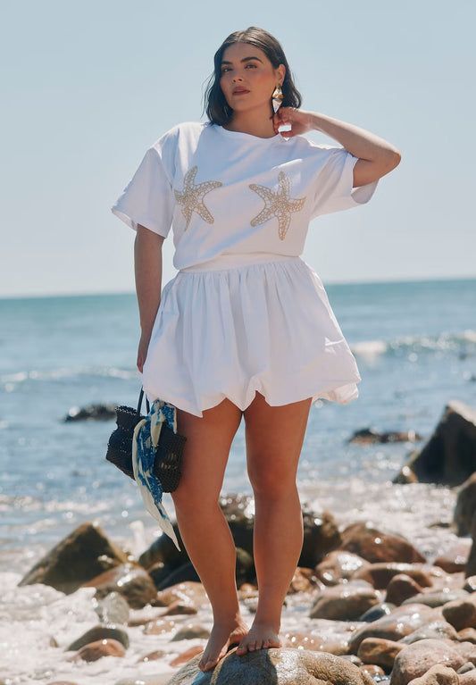 ELOQUII Mini Bubble Hem Skirt - Bright White