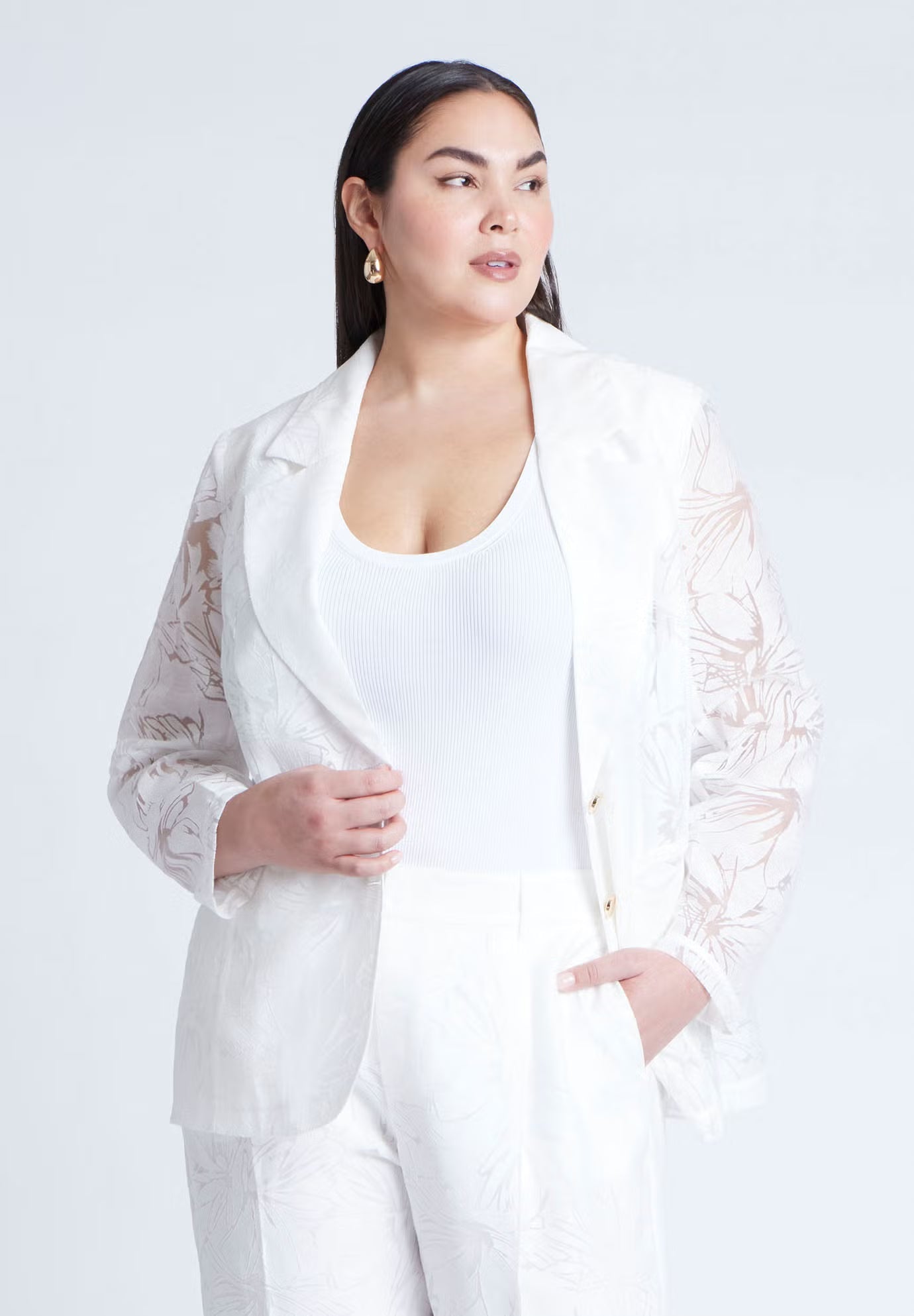 ELOQUII Burnout Blazer - Soft White