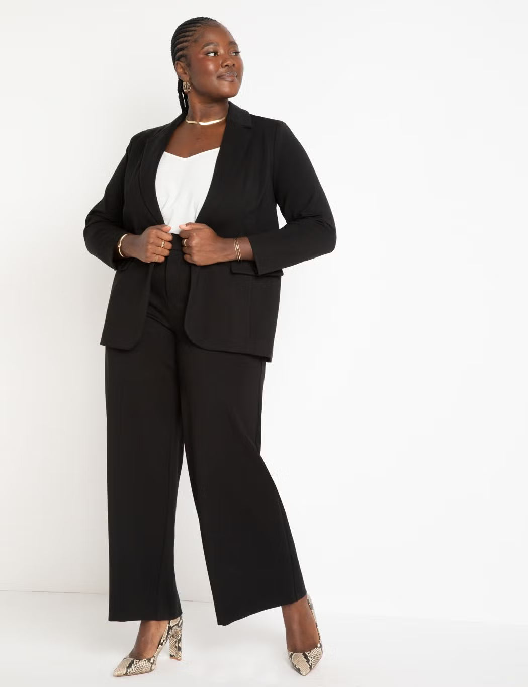 ELOQUII The Ultimate Stretch Long One Button Blazer - Totally Black